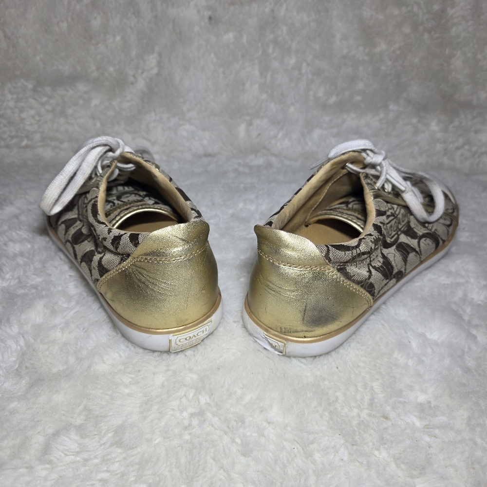 Coach Barrett Gold Signature Monogram Jacquard Sneakers 9.5B - Picture 7 of 16
